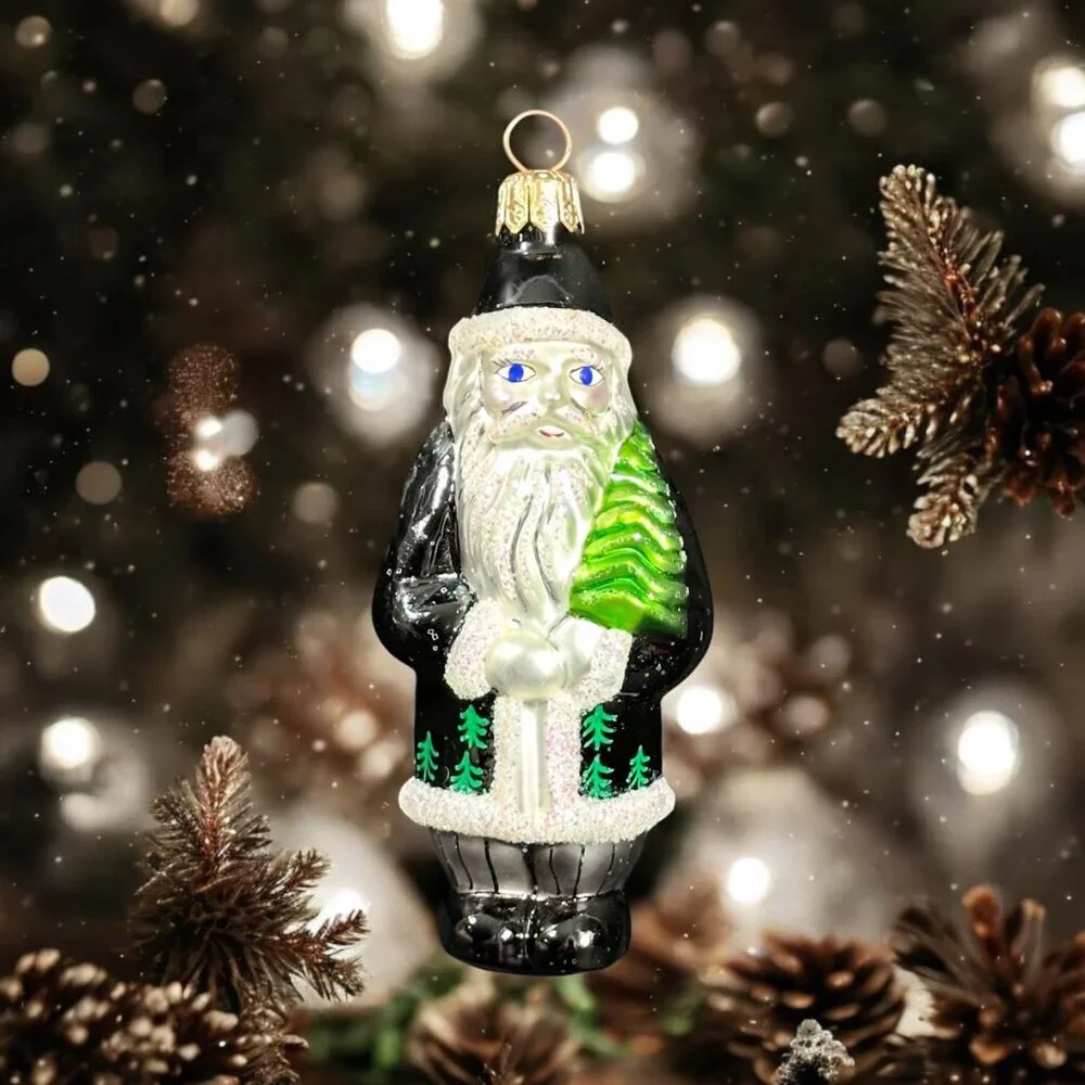Christopher Radko Santa Claus Ornament Elfin Evening Black Coat with Tree